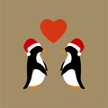 Penguins love each other, christmas hats christmas, vector illustration Royalty Free Stock Photo
