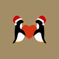 Penguins love each other, christmas hats christmas, vector illustration Royalty Free Stock Photo