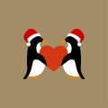 Penguins love each other, christmas hats christmas, vector illustration