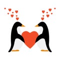 Penguins love each other, christmas hats christmas, vector illustration Royalty Free Stock Photo