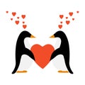 Penguins love each other, christmas hats christmas, vector illustration