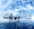 Penguins on melting ices floe Royalty Free Stock Photo
