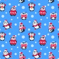 Penguins seamless pattern. Cute christmas package with funny baby penguin. Winter holiday vector textile background Royalty Free Stock Photo