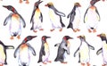 Penguins watercolor seamless pattern on white background