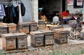 Pengzhou, China: Beehives and Beekeeper Royalty Free Stock Photo