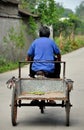 Pengzhou, China: Elderly Woman Driving Bicycle Cart