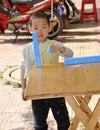 Pengzhou, China: Little Boy Stacking Mahhong Tiles