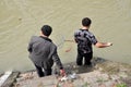 Pengzhou: China: Man Fishing in Ren Min River Royalty Free Stock Photo