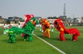 Pengzhou, China: Perfoming Lion Dancers