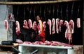 Pengzhou, China: Pork on Hooks at Butcher Shop