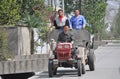 Pengzhou, China: Three Workers Riding in Truck Royalty Free Stock Photo