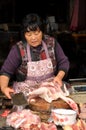 Pengzhou, China: Woman Butchering Chicken