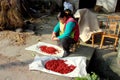 Pengzhou, China: Woman with Red Chili Peppers Royalty Free Stock Photo