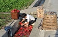 Pengzhou, China: Woman Washing Radishes