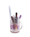 Penholder with pens and ruler Royalty Free Stock Photo