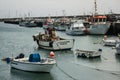 Peniche, Portugal:artesanal fishing boats berthed in the Peniche port Royalty Free Stock Photo