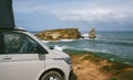 The new 2021 Volkswagen VW Transporter Camping Van T6.1 California Ocean in the coastal Nature Royalty Free Stock Photo