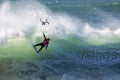 Peniche, Portugal - Oct 25th 2017 - Fanning turning in a wave, drone in the image during the World Surf League`s 2017 MEO Ri