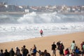 Peniche, Portugal - Oct 25th 2017 - A surfer running at the sand during the World Surf League`s 2017 MEO Rip Curl Pro Portugal su