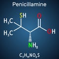 Penicillamine, D-penicillamine C5H11NO2S molecule. It is chelating agent, an antirheumatic and allergen drug. Structural chemical