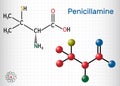 Penicillamine, D-penicillamine C5H11NO2S molecule. It is chelating agent, an antirheumatic and allergen drug. Structural chemical