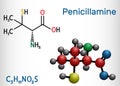 Penicillamine, D-penicillamine C5H11NO2S molecule. It is chelating agent, an antirheumatic and allergen drug. Structural chemical