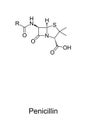 Penicillin, chemical core structure and skeletal formula of PCN or pen