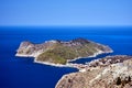 Peninsula with the city of Assos and the ruins of the Venetian fortress on the island of Kefalonia