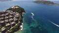 Peninsula with Hotel Dukley near the sea. Drone view