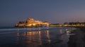 Peniscola skyline and castle beach night in Castellon of Spain