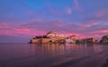 Peniscola skyline and castle beach sunset in Castellon of Spain