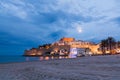 PENISCOLA, SPAIN - MAY 2017: beach in front of Peniscola old town, evening view