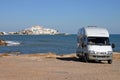 Camper van Motorhome recreational vehicle or RV on the beach in Peniscola Spain