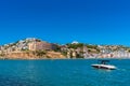 Peniscola Spain view of boat on blue Mediterranean sea Royalty Free Stock Photo