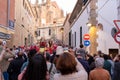 Penitents in the beginning of the Easter procession. Representation of the Holy Supper