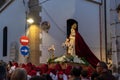 Penitents in the beginning of the Easter procession. Representation of the Holy Supper