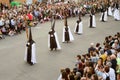 Penitents with crosses in the Easter Week Procession of the Brotherhood of Jesus in his Third Fall on Holy Monday in Zamora, Spain