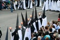 Penitents parading with candle lanterns in the Easter Week Procession of the Brotherhood of Jesus in his Third Fall on Holy Monday