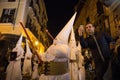 Hooded penitents during Easter holy week procession in mallorca