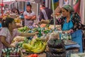 PENJIKENT, TAJIKISTAN - MAY 9, 2018: Food stalls at bazaar in Penjikent, Tajikist