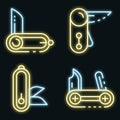 Penknife icons set vector neon