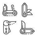 Penknife icons set, outline style