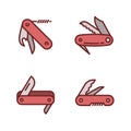 Penknife icons set, outline style