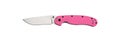 Penknife isolate on white background. Modern pink folding knife