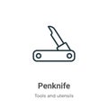 Penknife outline vector icon. Thin line black penknife icon, flat vector simple element illustration from editable tools and