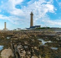 Eckmuhl ligthhouse in Penmarch on the coast of Brittany Royalty Free Stock Photo