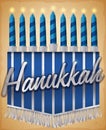 Pennant like Hanukiah with Fringes and Candles for Hanukkah Celebration