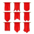 Pennat Flag Set Vector. Red Empty Template. Pennon Fabric Blank. Advertising Canvas Banner. Hanging Wall Pennat Royalty Free Stock Photo