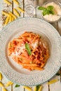 Penne in creamy tomato sauce with sour cream and Voka