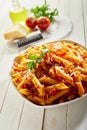 Penne arrabiata served for lunch